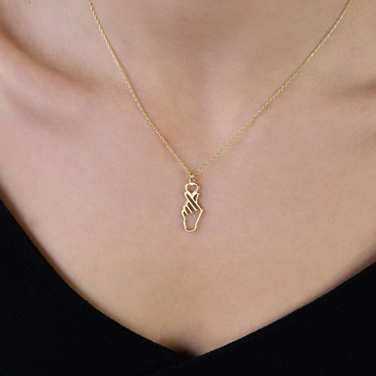Korean Love K-Pop Necklace | Finger Heart Necklace | Pendant Gold Heart Necklace | Handmade Unique Jewelry for Women | Thank You Gift